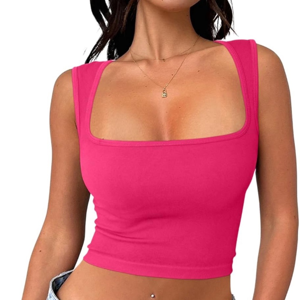 Hot pink square neck cap sleeve top
